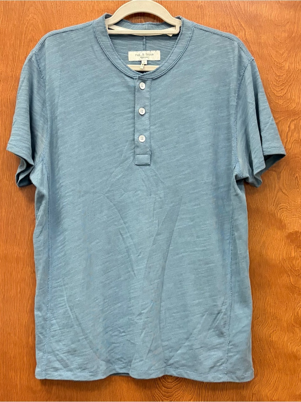 rag & bone Classic Short Sleeve Henley 3-button crewneck soft slubbed cotton LG